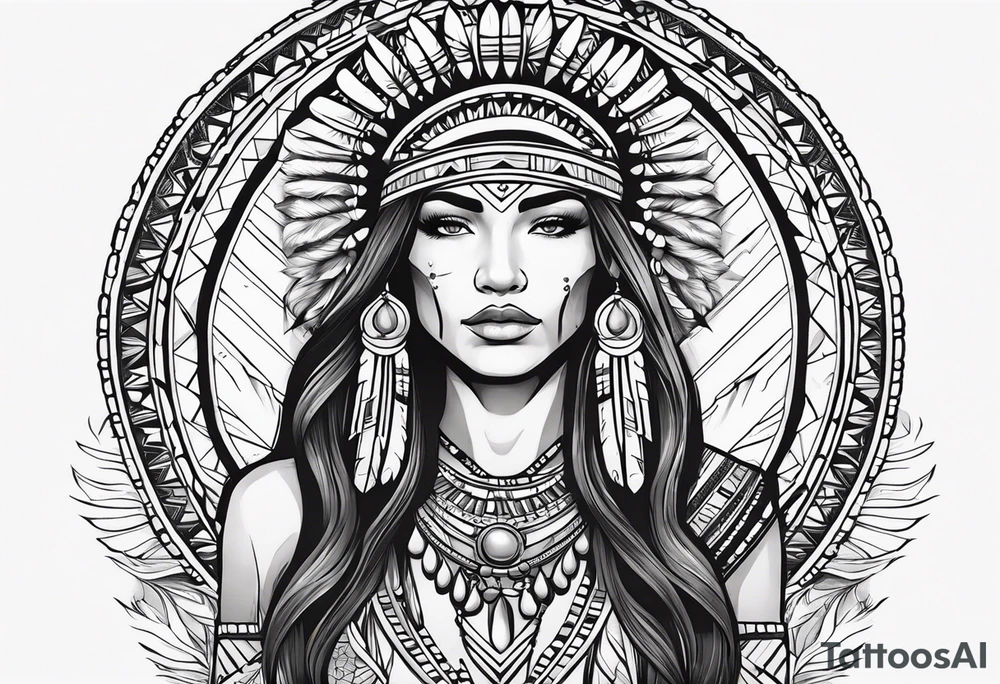 Wrap around arm band with native American style and Aquarius theme tattoo idea