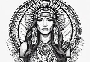 Wrap around arm band with native American style and Aquarius theme tattoo idea