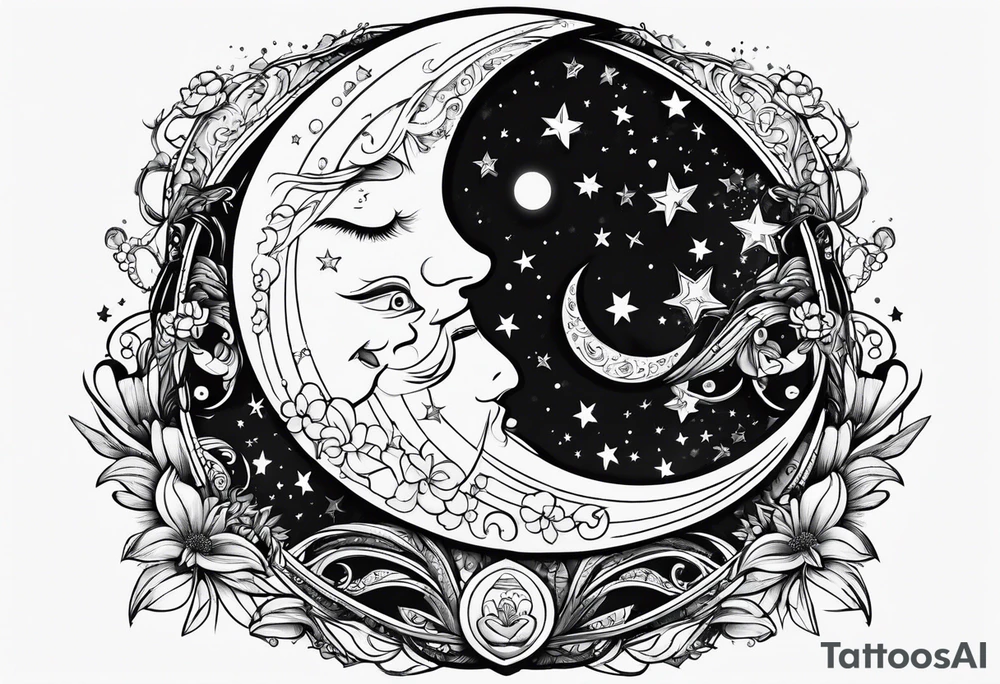 April Galaxy stars moon love tattoo idea