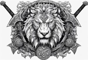 Valhalla sword shield  axe lion dragon 
Valknut  chains tattoo idea