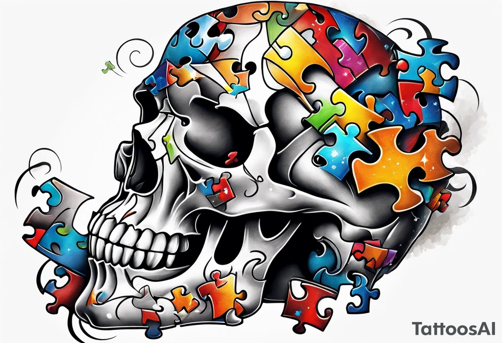 Autism, Skull, puzzle pieces tattoo idea