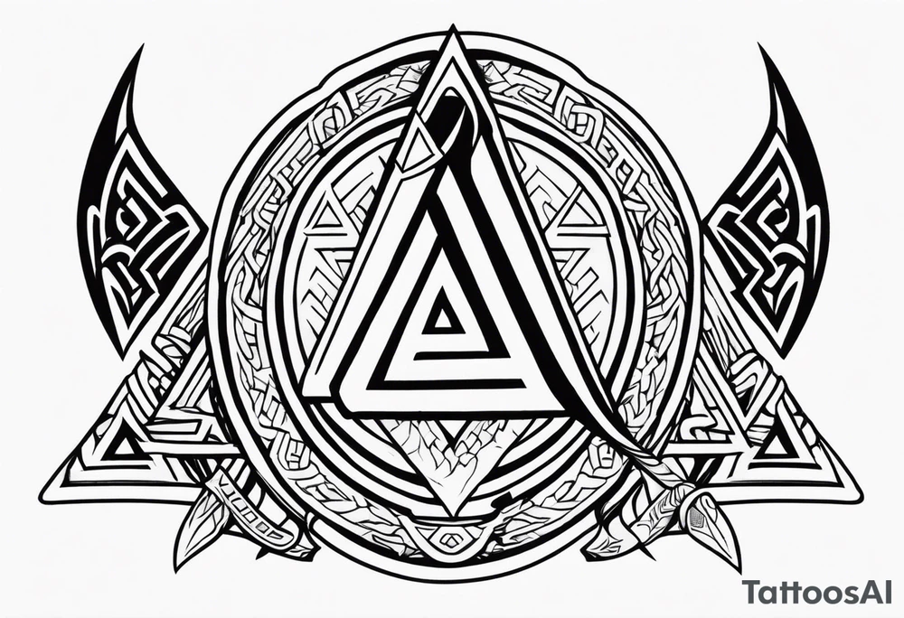 Valhalla sword shield axe Valknut victory tattoo idea