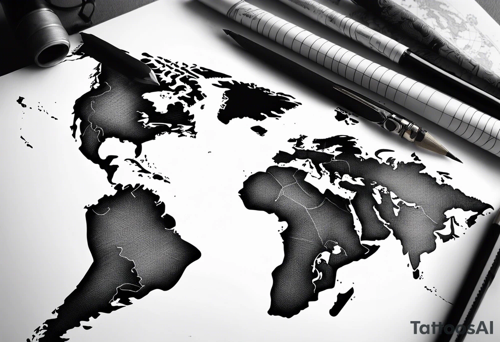travel, world map, leg tattoo tattoo idea