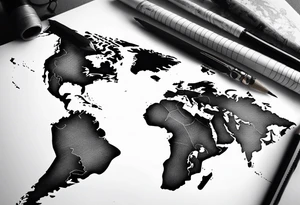 travel, world map, leg tattoo tattoo idea