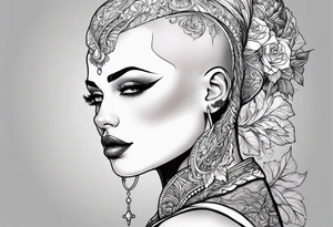 Bald woman tattoo idea
