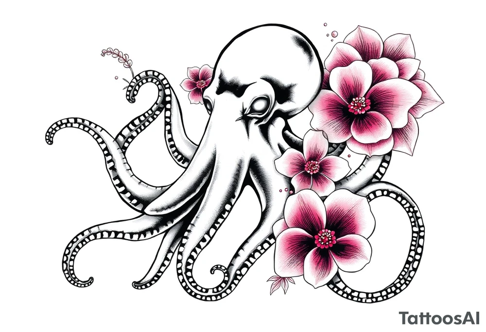octopus and flowers tattoo idea