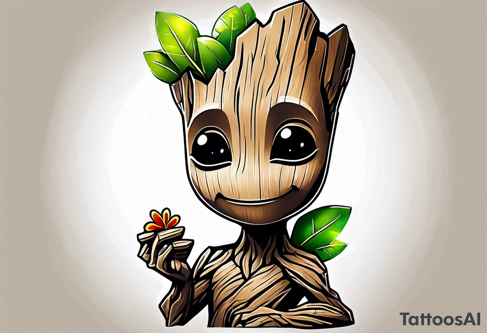 Disney guardians of the galaxy baby groot holding a butterfly tattoo idea