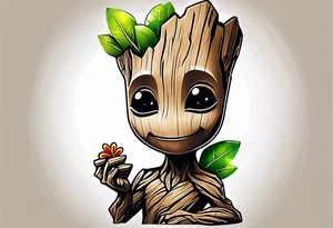 Disney guardians of the galaxy baby groot holding a butterfly tattoo idea