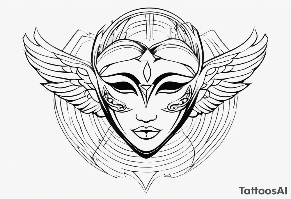 monoline minimalistic Angelic mask tattoo idea