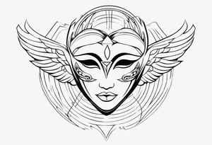 monoline minimalistic Angelic mask tattoo idea