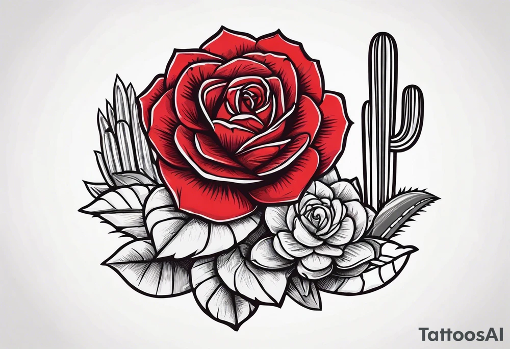 red rose, Mexican hat,  cactus, without skull tattoo idea