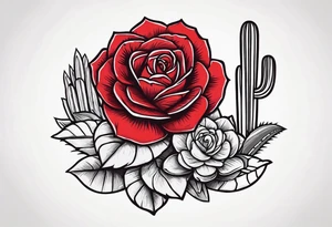red rose, Mexican hat,  cactus, without skull tattoo idea