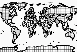 flat map of the earth with lines of a grid not shaded in with no bolding with the countries with accurate borders tattoo idea