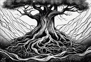 a tree with roots with the text of "Deep roots are not reached by the frost." around it tattoo idea