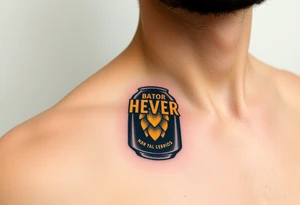 A minimalist black and gold beer can design, with vintage typography and a hop emblem, capturing a sleek and modern aesthetic tattoo idea