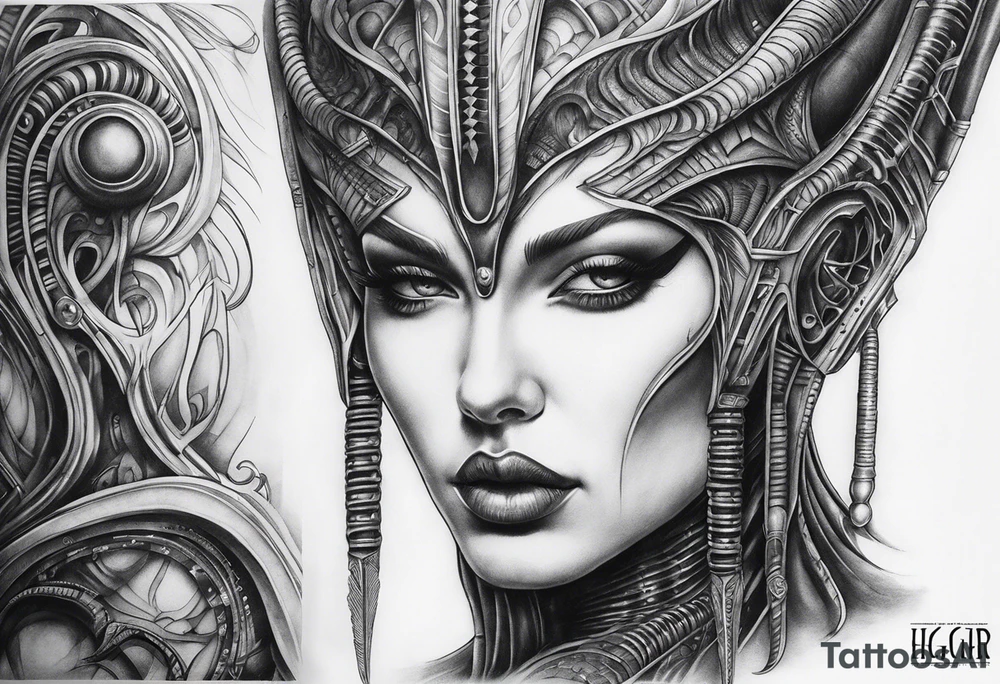 H.R Giger style thigh tattoo tattoo idea