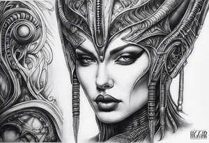 H.R Giger style thigh tattoo tattoo idea