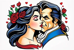 Passionate Beauty and the Beast kiss tattoo idea