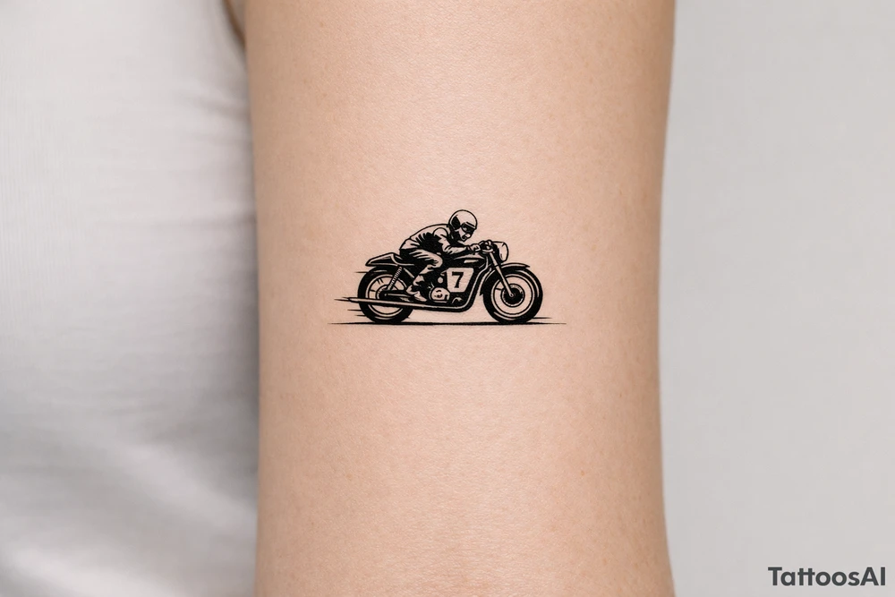 Vintage motorcycle racing, black and white illustration tattoo idea