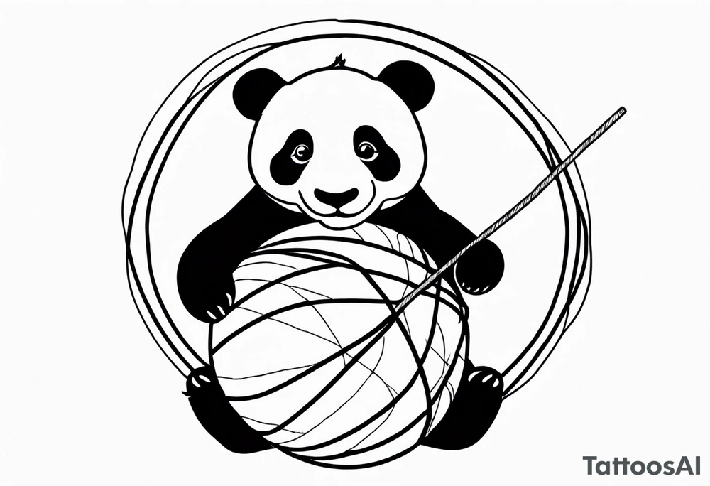 Playful panda interacting with a ball of yarn tattoo idea