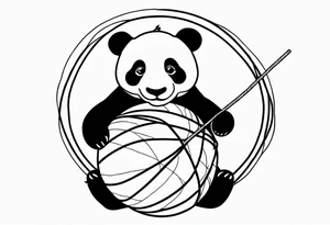 Playful panda interacting with a ball of yarn tattoo idea