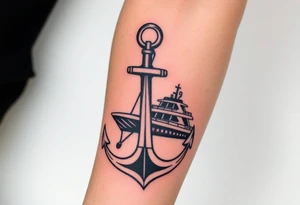 bold man with anchor and yacht
put on arm tattoo idea