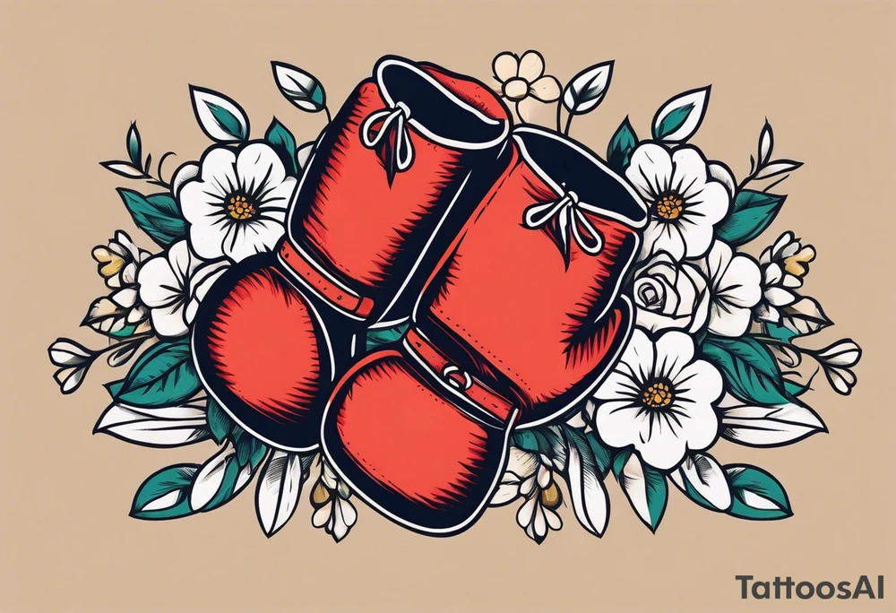 boxing gloves and flowers around the gloves  bold colors traditional old school vintage
banner tattoo idea
