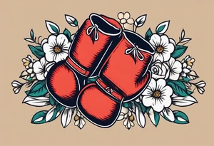 boxing gloves and flowers around the gloves  bold colors traditional old school vintage
banner tattoo idea