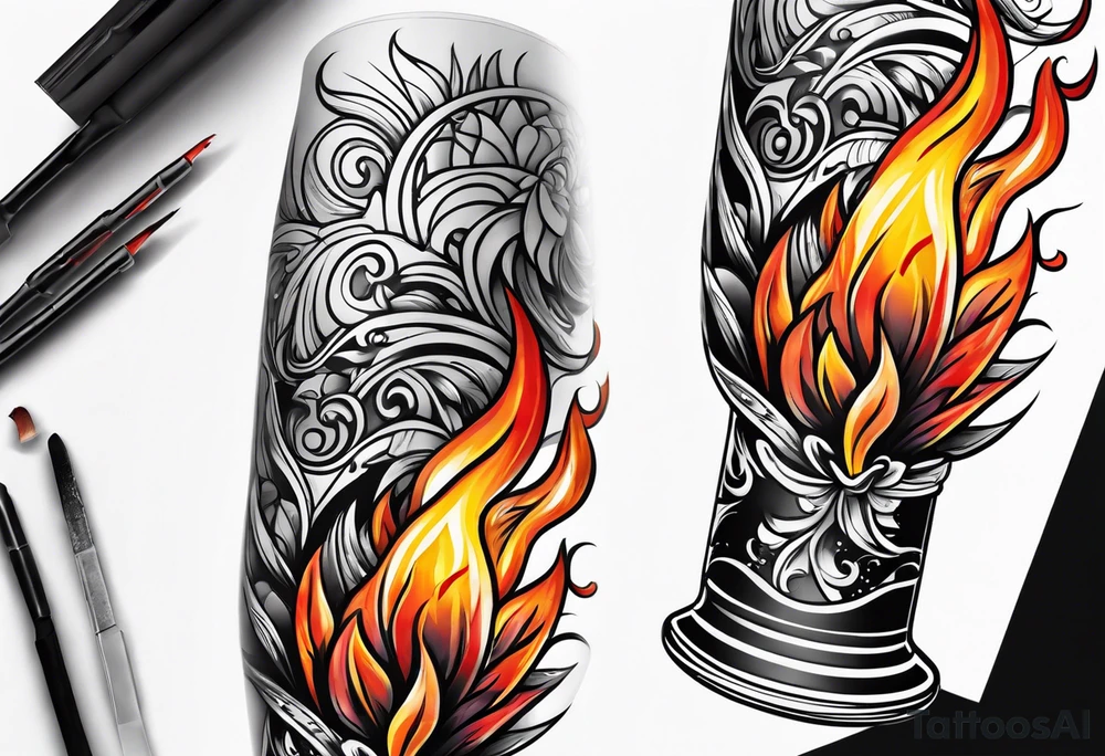 Flaming torch water background tattoo idea