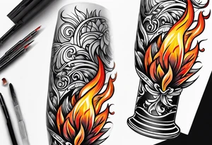 Flaming torch water background tattoo idea