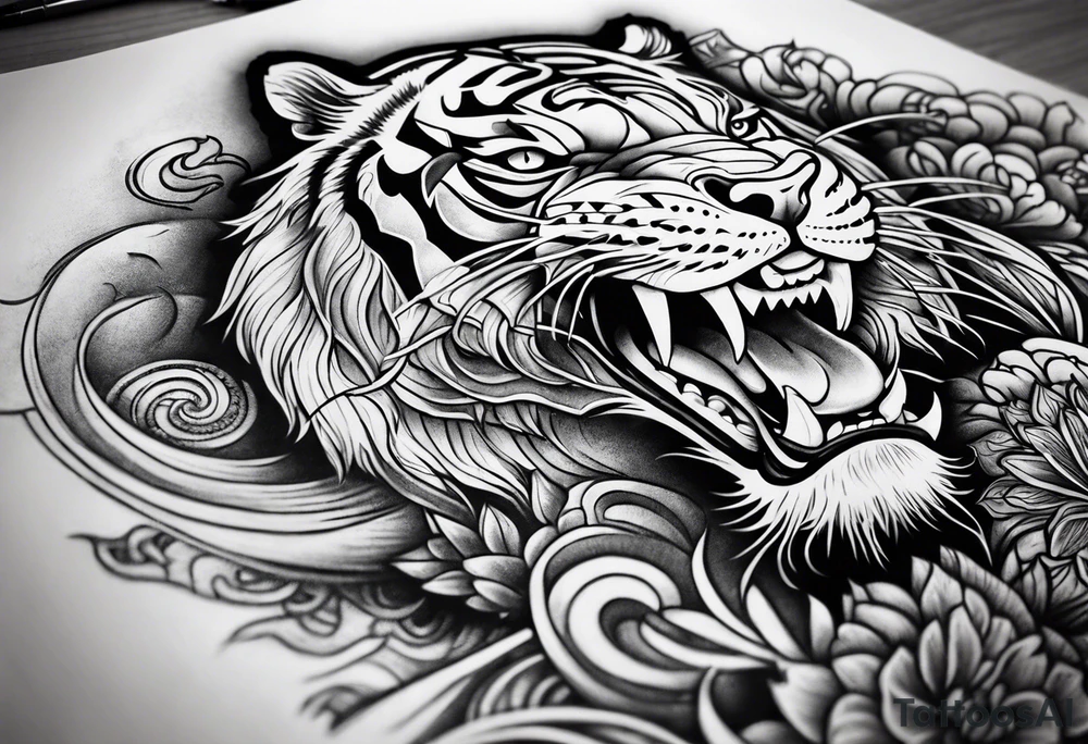 Japanese forearm sleeve stencil tattoo idea