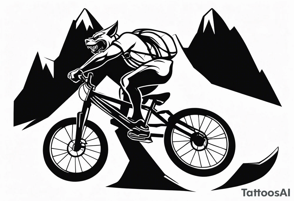 gargoyle riding a full suspension mountain bike with a shadow no background tattoo idea