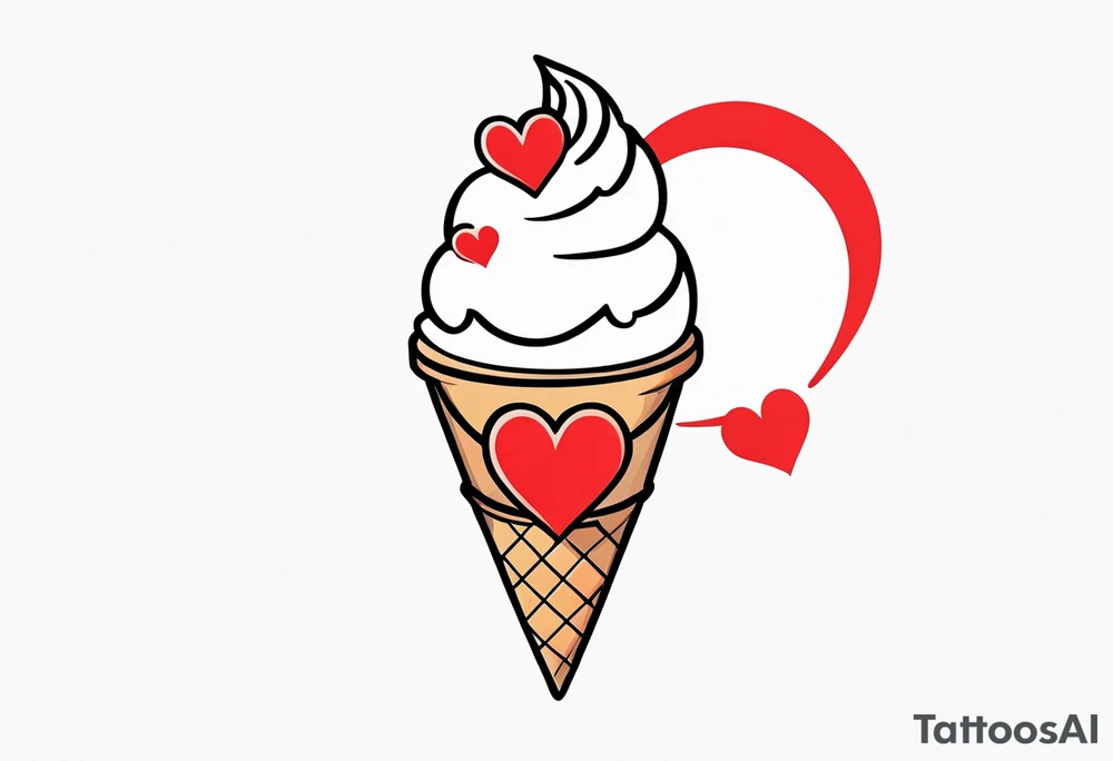 ice cream cone with one round scoop of ice cream and a red heart tattoo idea