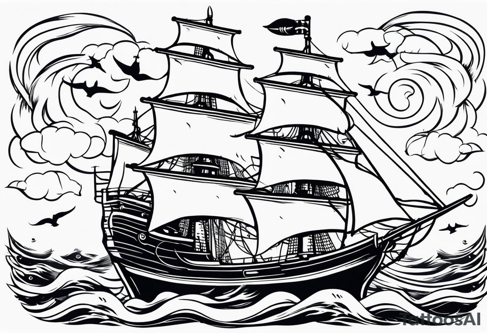 Nautical ships whee in storm tattoo idea