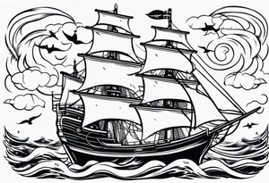 Nautical ships whee in storm tattoo idea