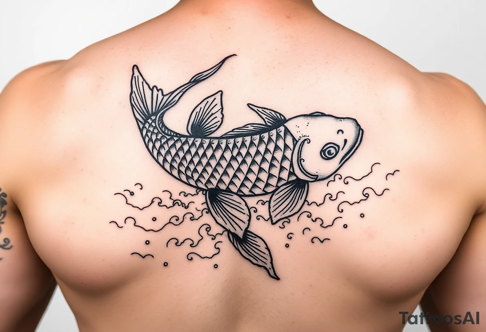 traditional koi fish swimming upstream through turbulent waves tattoo idea