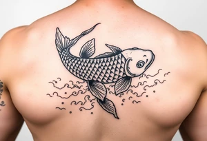 traditional koi fish swimming upstream through turbulent waves tattoo idea