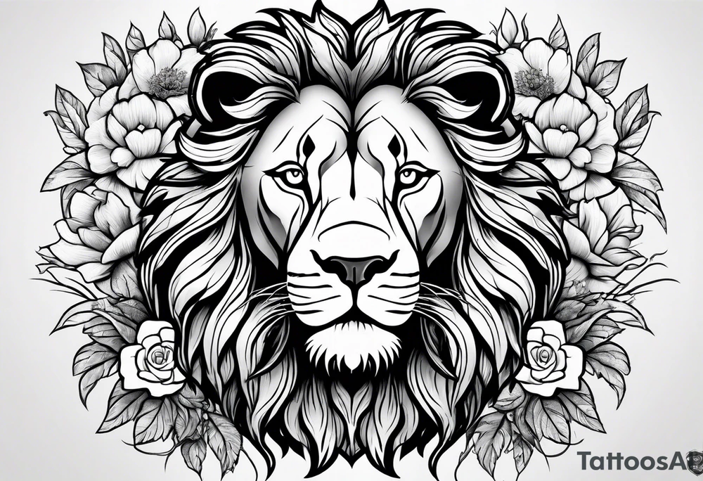 Lion and flowers tattoo idea