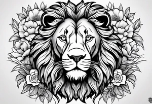 Lion and flowers tattoo idea