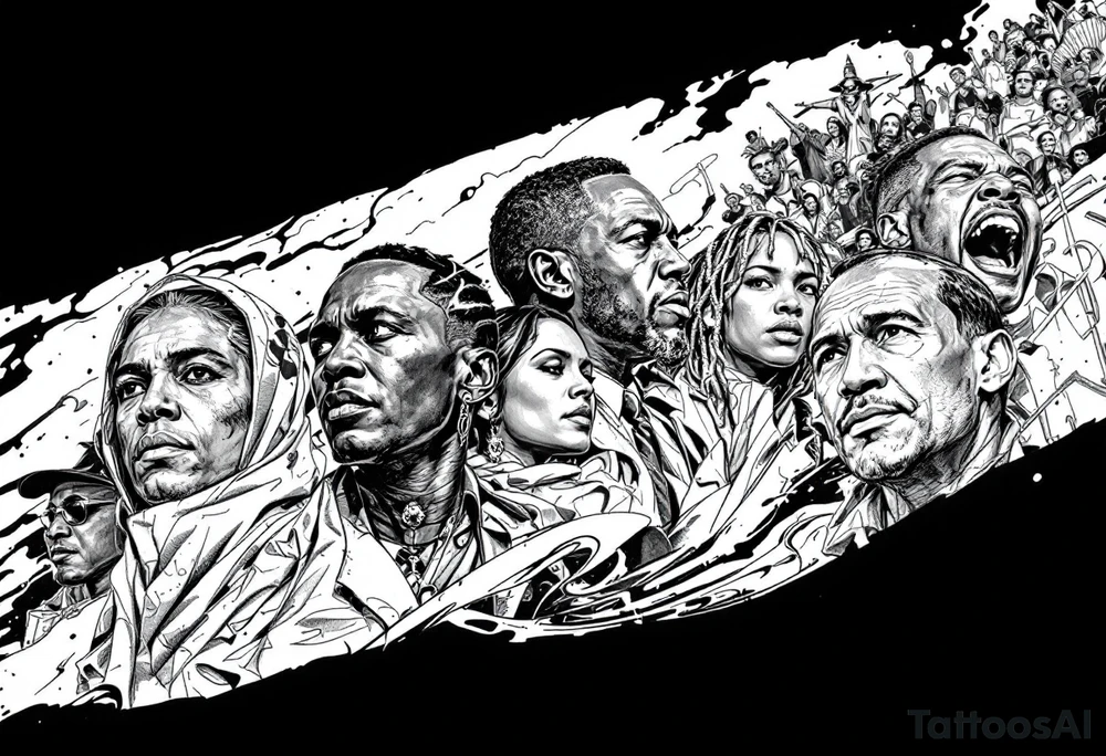 Civil rights and black liberation of African American historic figures and events and 1950’s - 1970’s theme tattoo idea