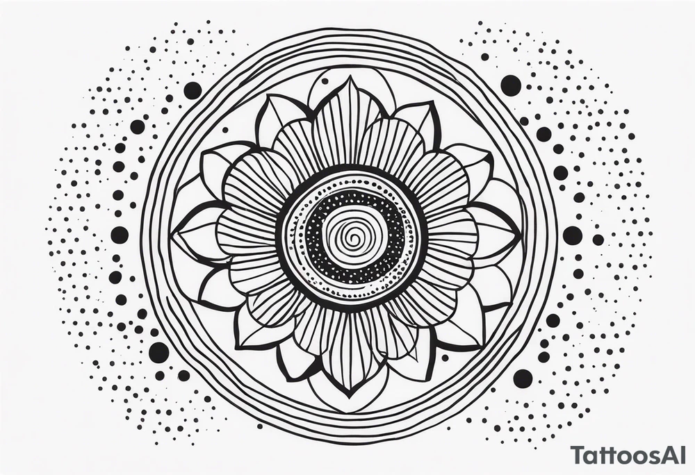 simple sunshine made of black dots with circles tattoo idea