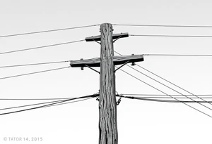 a wooden 12kv distribution pole with electrical lines. Make the pole a cross that has a hidden resemblance to god. tattoo idea