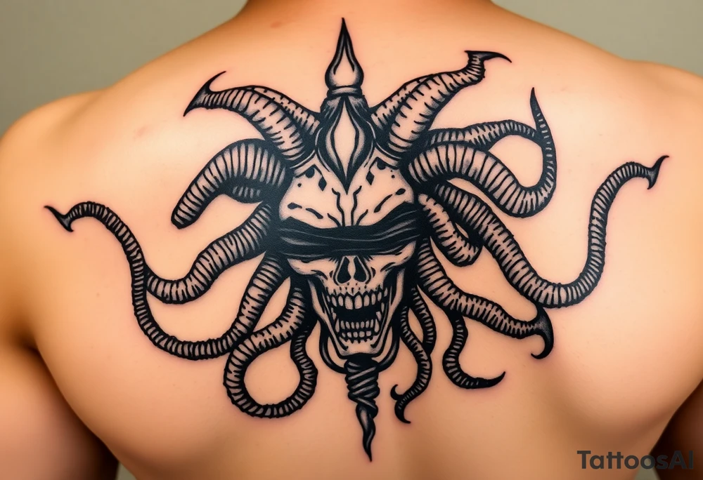 powerful majestic medusa. Simple but intricate. The number 13 somewhere in the tattoo. The eyes covered or taped. Throw a little virgo in there tattoo idea
