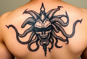 powerful majestic medusa. Simple but intricate. The number 13 somewhere in the tattoo. The eyes covered or taped. Throw a little virgo in there tattoo idea
