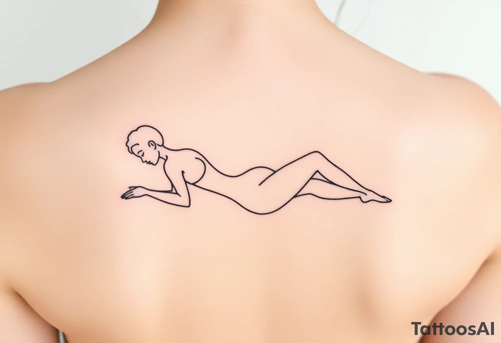 delicate small silhouette of woman lying on her side tattoo idea