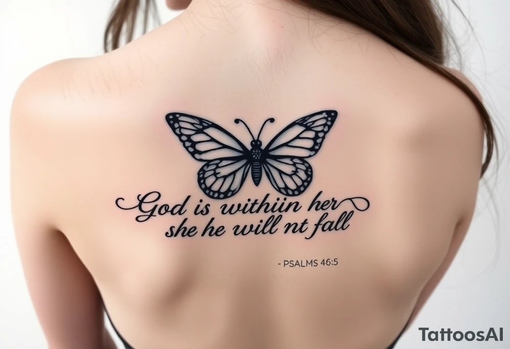 "God is within her; she will not fall" Psalms 46:5 with a butterfly tattoo idea