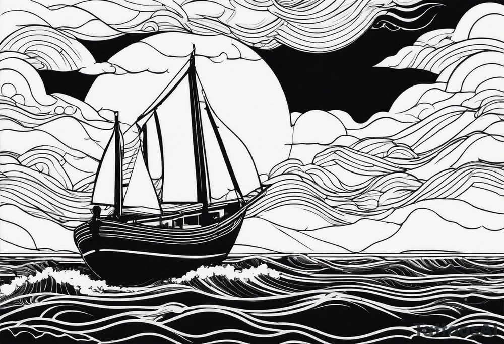 BOAT IN SEA WITH PEOPLE tattoo idea