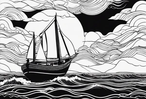 BOAT IN SEA WITH PEOPLE tattoo idea