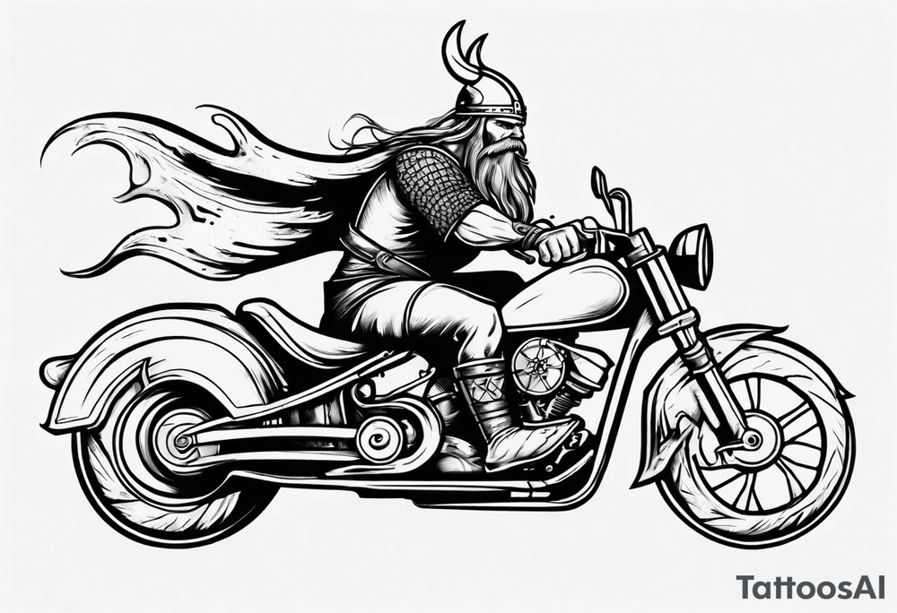 Viking riding a motorcycle along the beach tattoo idea
