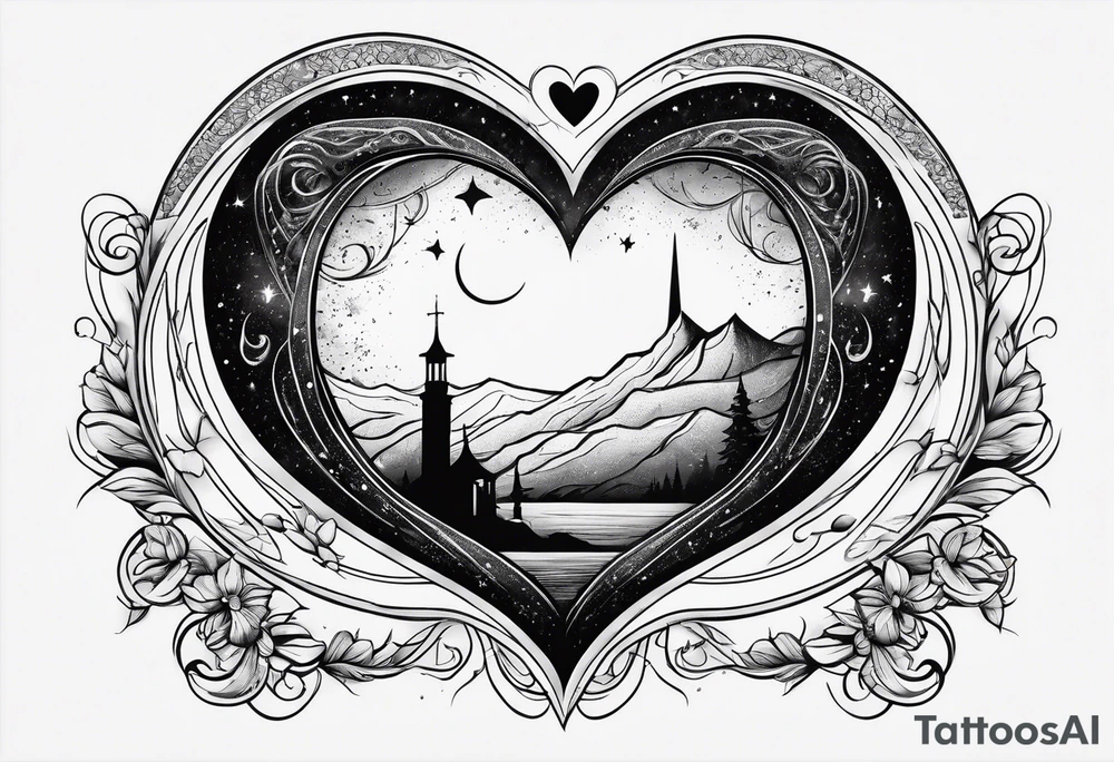 Crescent moon with a love heart inside tattoo idea